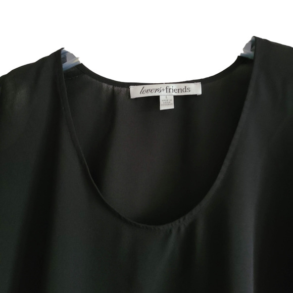 LOVERS + FRIENDS Black Bell Sleeve Cold Shoulder Top Blouse Scoop Neck Large - Picture 5 of 12